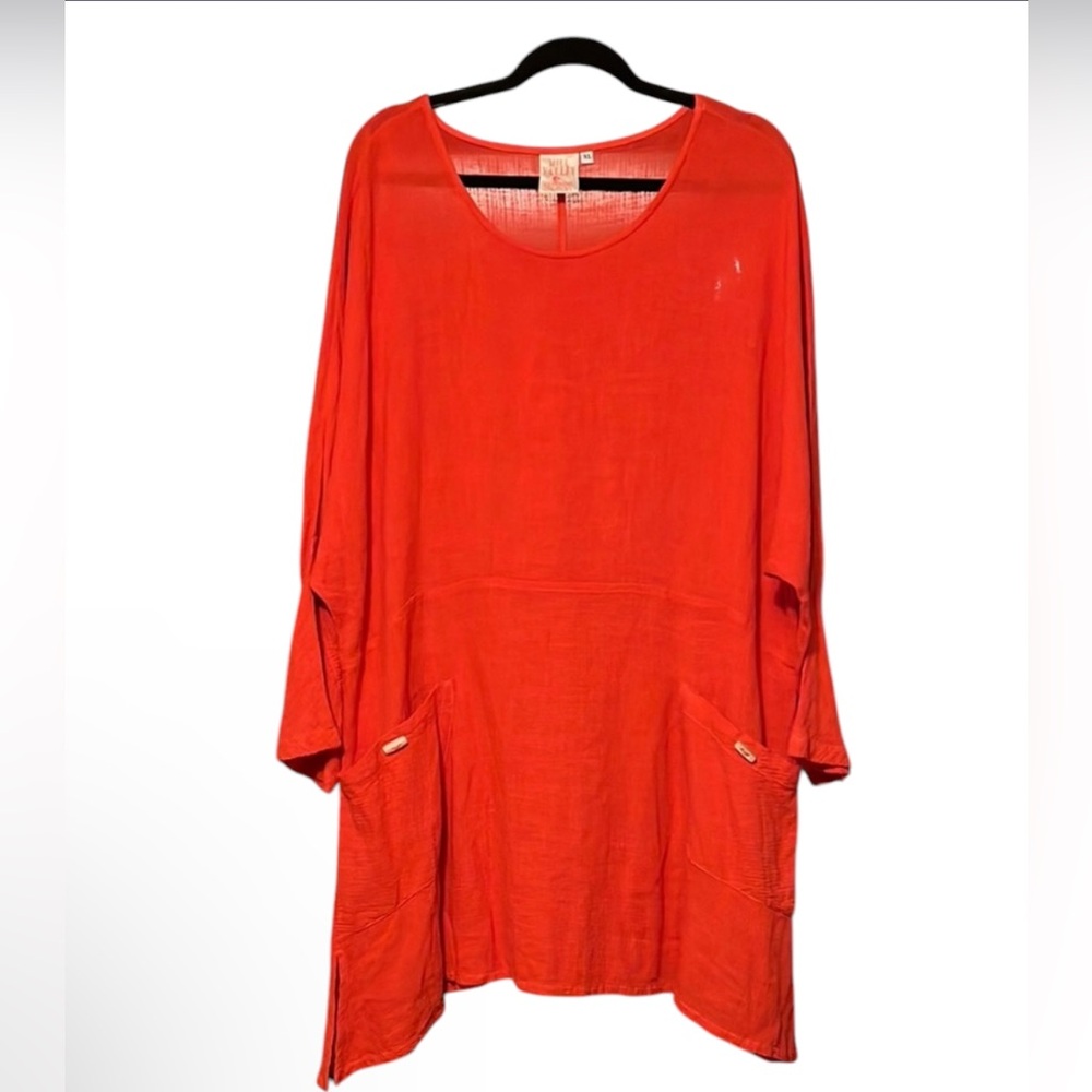 Mill Valley Sz XL Lagenlook Minimalist Cotton Coral FUNKY A-Line Tunic Shirt EUC - Picture 2 of 10